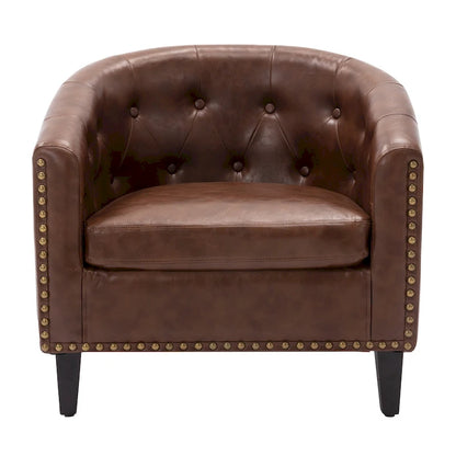 Contemporary PU Leather Club Chair with Recessed Arms and Nailhead Trim