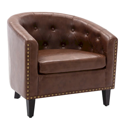Contemporary PU Leather Club Chair with Recessed Arms and Nailhead Trim