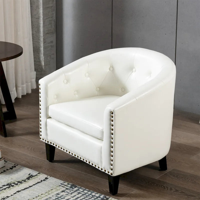 Contemporary PU Leather Club Chair with Recessed Arms and Nailhead Trim