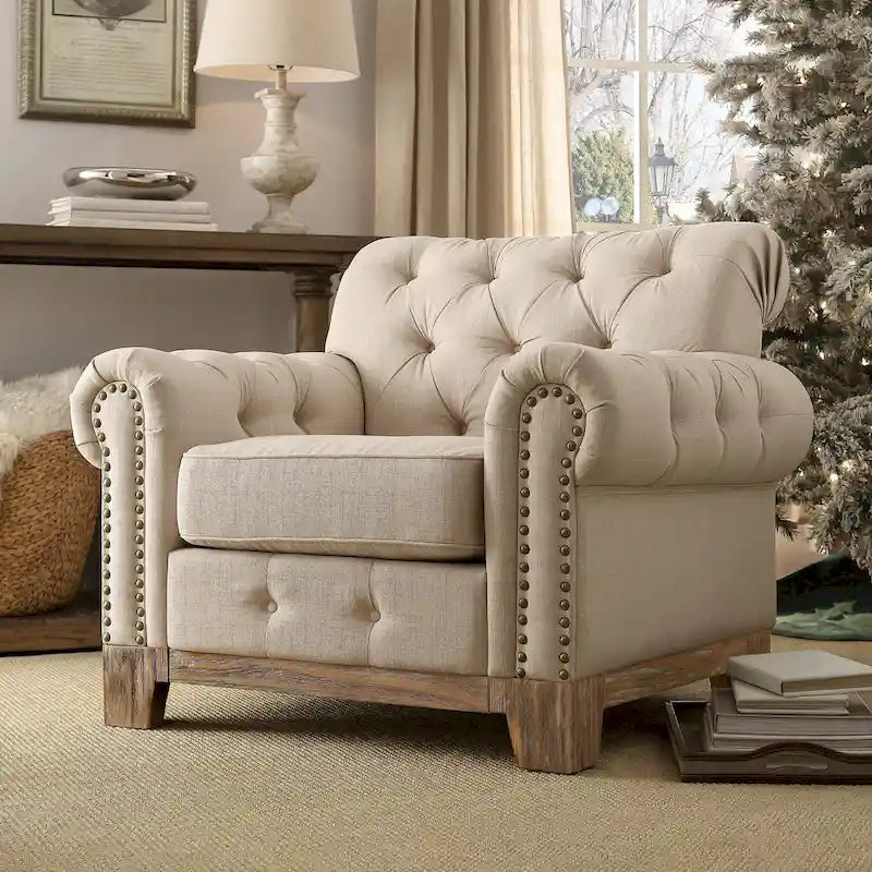 Greenwich Tufted Scroll Arm Nailhead Chesterfield Chair by iNSPIRE Q Artisan