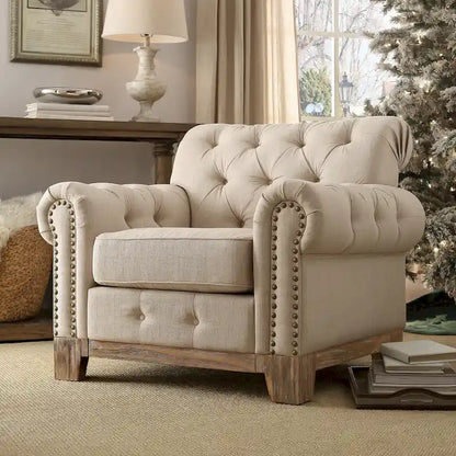 Greenwich Tufted Scroll Arm Nailhead Chesterfield Chair by iNSPIRE Q Artisan