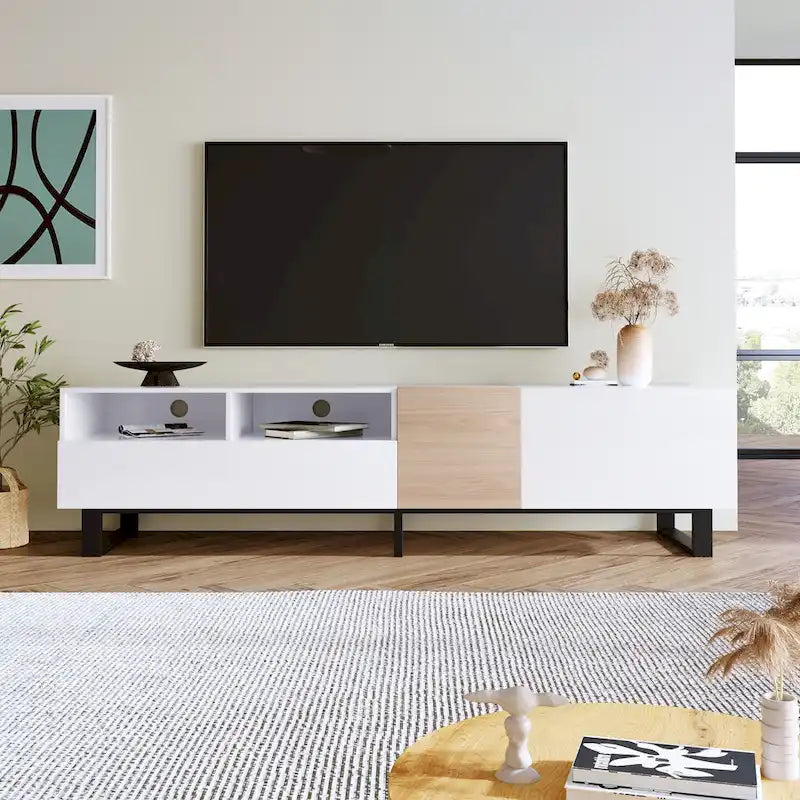 Modern TV Stand for 80 TV with Double Storage Space