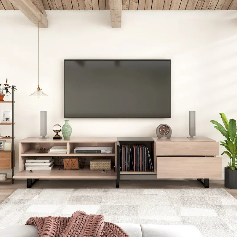 Modern TV Stand for 80 TV with Double Storage Space