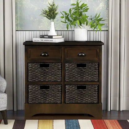 Nestfair Storage Cabinet with 2 Drawers and 4 Classic Rattan Basket