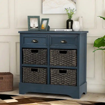Nestfair Storage Cabinet with 2 Drawers and 4 Classic Rattan Basket