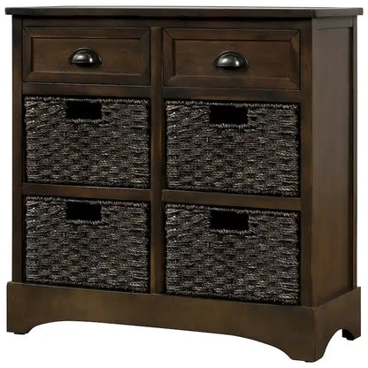Nestfair Storage Cabinet with 2 Drawers and 4 Classic Rattan Basket