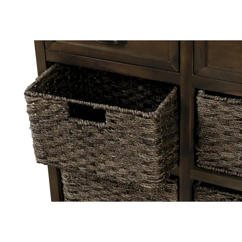 Nestfair Storage Cabinet with 2 Drawers and 4 Classic Rattan Basket