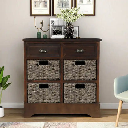 Nestfair Storage Cabinet with 2 Drawers and 4 Classic Rattan Basket