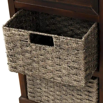 Nestfair Storage Cabinet with 2 Drawers and 4 Classic Rattan Basket