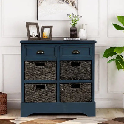 Nestfair Storage Cabinet with 2 Drawers and 4 Classic Rattan Basket