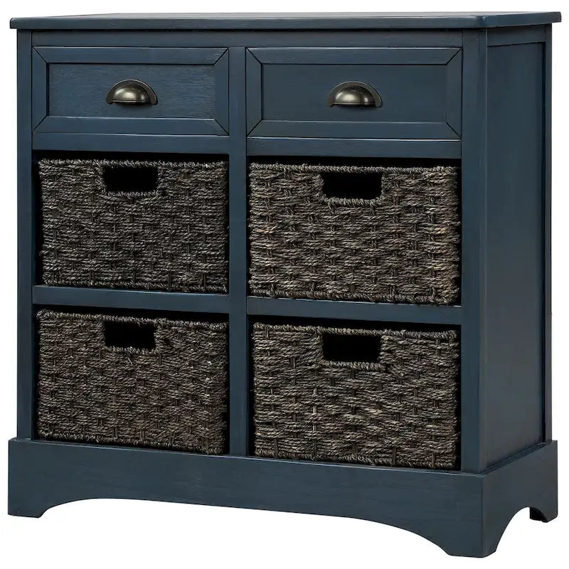 Nestfair Storage Cabinet with 2 Drawers and 4 Classic Rattan Basket