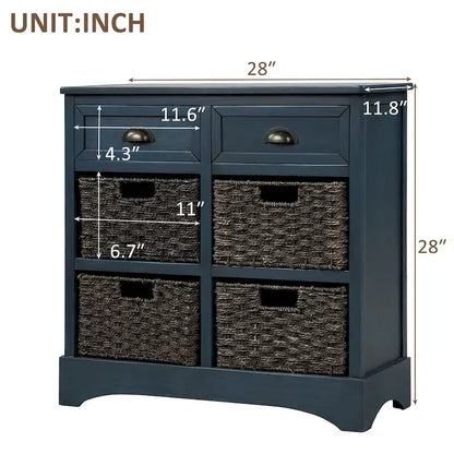 Nestfair Storage Cabinet with 2 Drawers and 4 Classic Rattan Basket