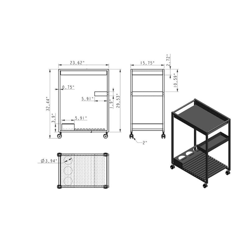 Somette Contemporary All Metal Tea Cart - N/A