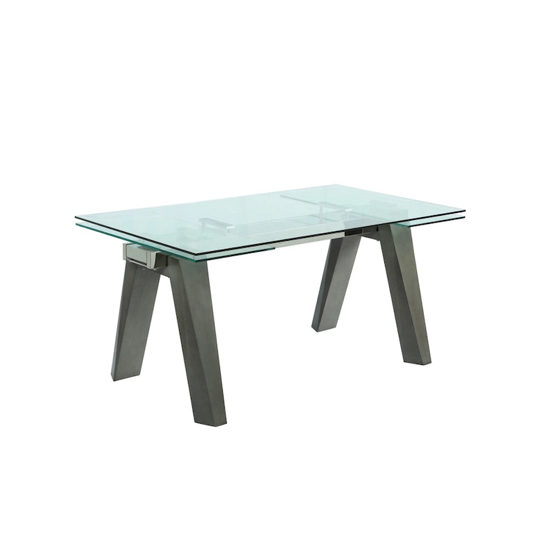 Somette Modern Dining Table with Extendable Glass Top & Solid Wood Legs