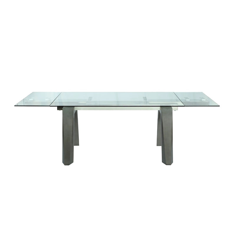 Somette Modern Dining Table with Extendable Glass Top & Solid Wood Legs