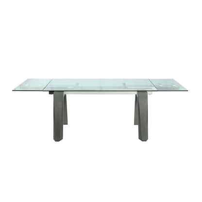 Somette Modern Dining Table with Extendable Glass Top & Solid Wood Legs