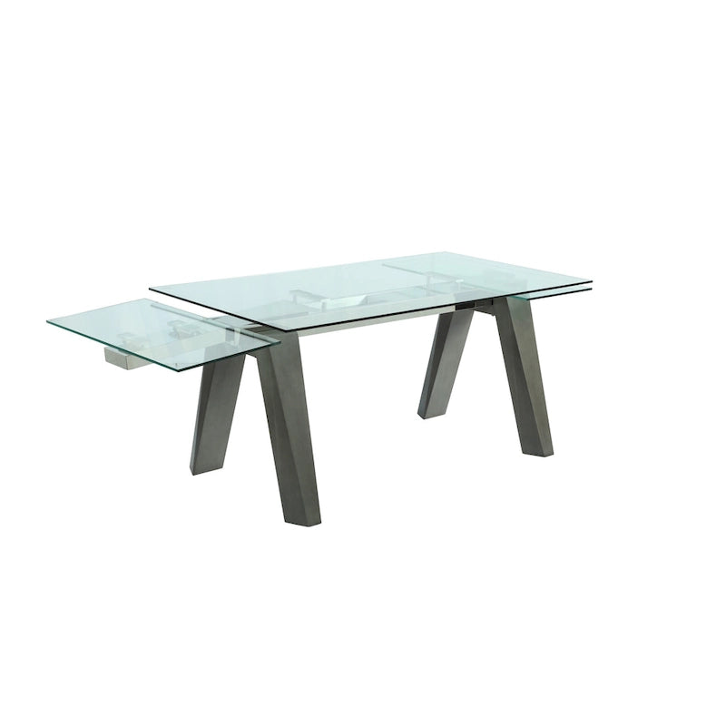 Somette Modern Dining Table with Extendable Glass Top & Solid Wood Legs