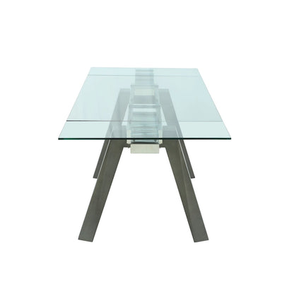 Somette Modern Dining Table with Extendable Glass Top & Solid Wood Legs