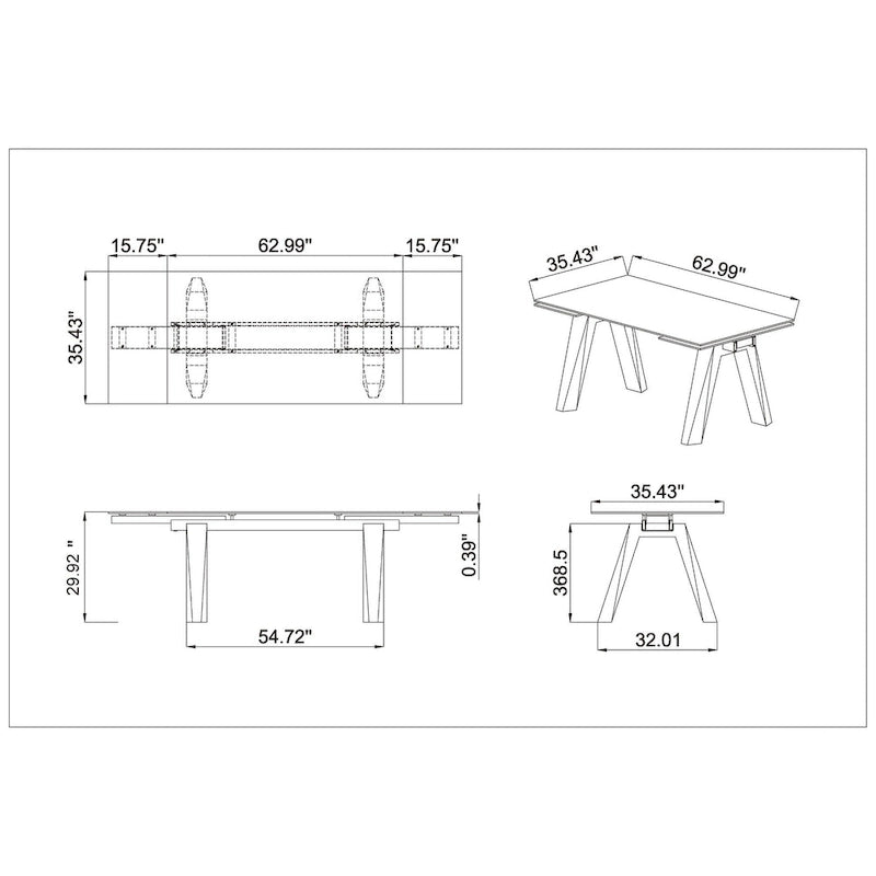 Somette Modern Dining Table with Extendable Glass Top & Solid Wood Legs