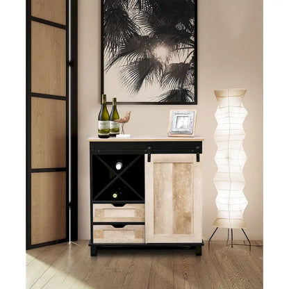 Black and Oak Engineered Wood Storage Wine Cabinet - 32.5 H x 31.5 W x 15.75 D