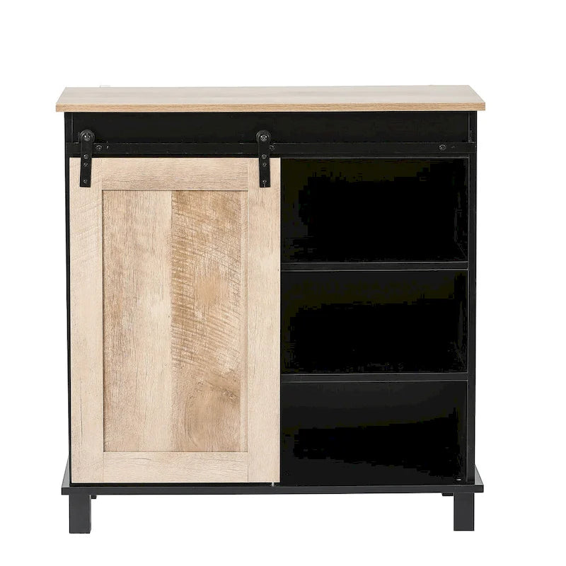 Black and Oak Engineered Wood Storage Wine Cabinet - 32.5 H x 31.5 W x 15.75 D