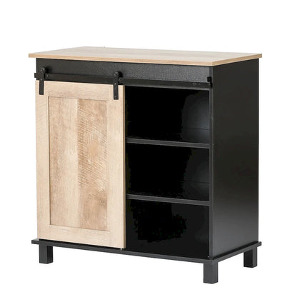 Black and Oak Engineered Wood Storage Wine Cabinet - 32.5 H x 31.5 W x 15.75 D