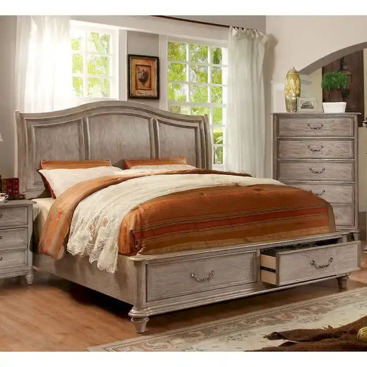 Wury Rustic Grey Solid Wood 2-Drawer Platform Bed by Furniture of America