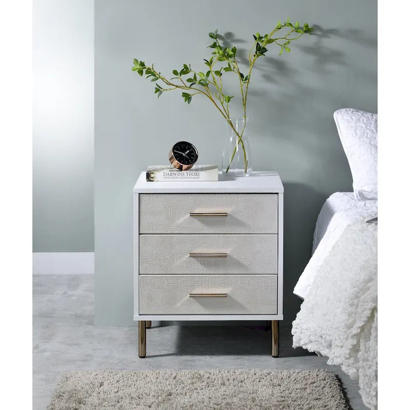 Myles Nightstand, White, Champagne & Gold Finish