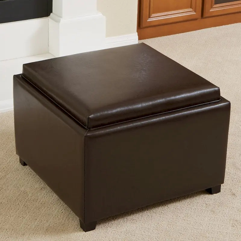 Wellington Bonded Leather Tray Top Ottoman by Christopher Knight Home