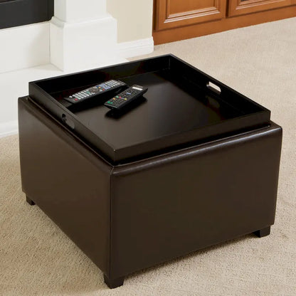 Wellington Bonded Leather Tray Top Ottoman by Christopher Knight Home