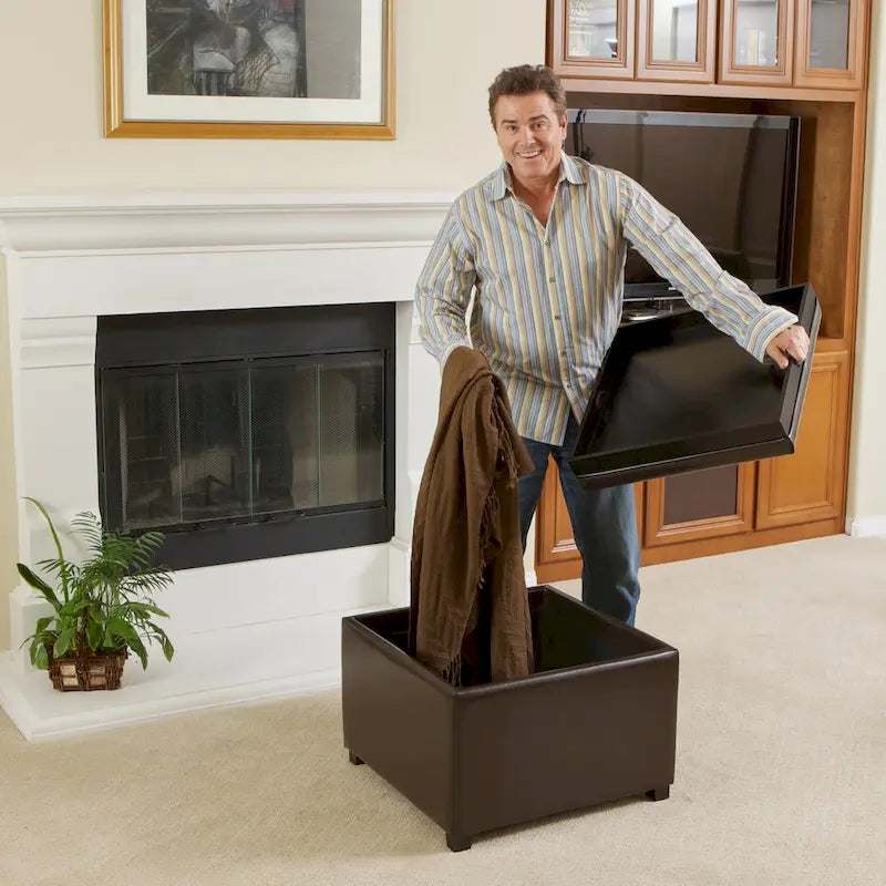 Wellington Bonded Leather Tray Top Ottoman by Christopher Knight Home