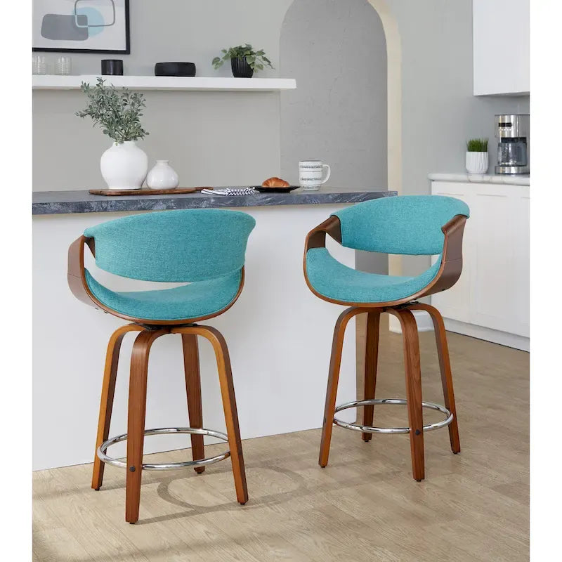 Carson Carrington Sauda 24 Fixed-Height Counter Stools with Bent Wood Legs & Round Footrest (Set of 2)