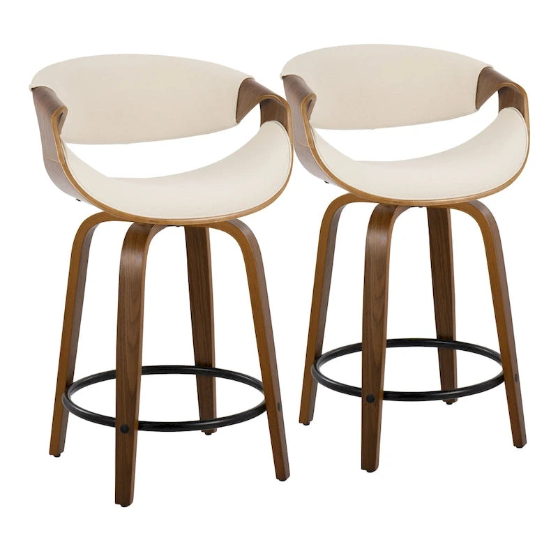 Carson Carrington Sauda 24 Fixed-Height Counter Stools with Bent Wood Legs & Round Footrest (Set of 2)