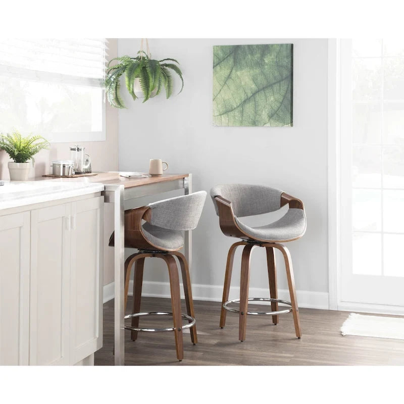 Carson Carrington Sauda 24 Fixed-Height Counter Stools with Bent Wood Legs & Round Footrest (Set of 2)