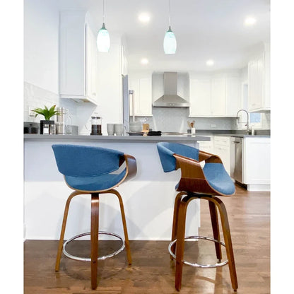 Carson Carrington Sauda 24 Fixed-Height Counter Stools with Bent Wood Legs & Round Footrest (Set of 2)