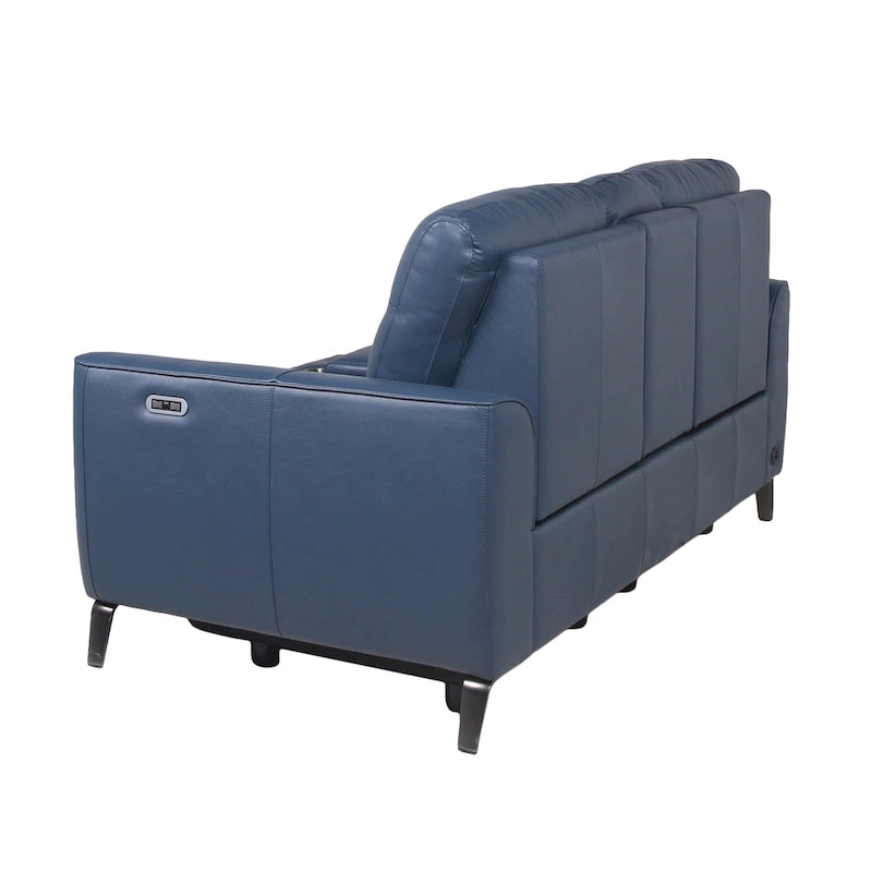 Steve Silver Top Grain Leather Ocean Blue Power Reclining Console Loveseat