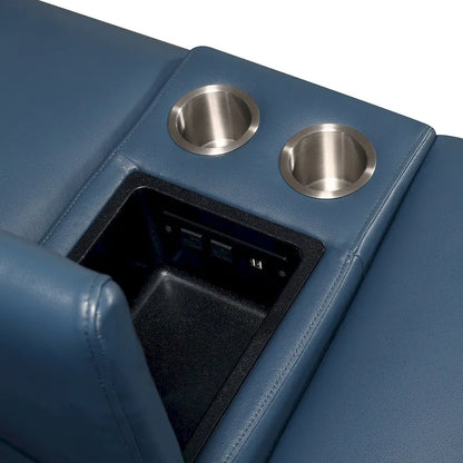 Steve Silver Top Grain Leather Ocean Blue Power Reclining Console Loveseat