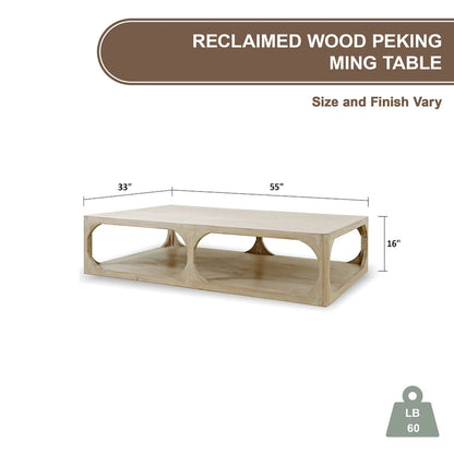 Artissance Reclaimed Wood Peking Ming Coffee Table, Small, 55 Inch Long, Weathered White Wash