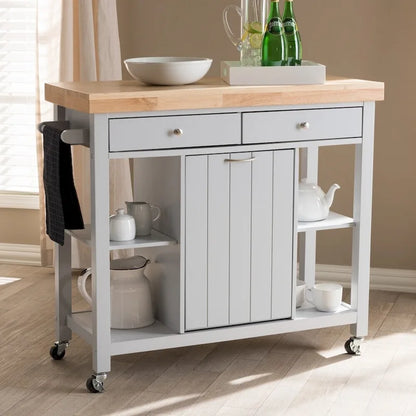 The Gray Barn Muckross Farmhouse Grey Wood Kitchen Cart