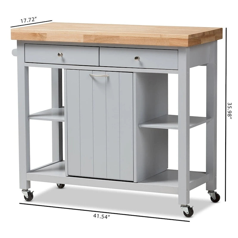 The Gray Barn Muckross Farmhouse Grey Wood Kitchen Cart