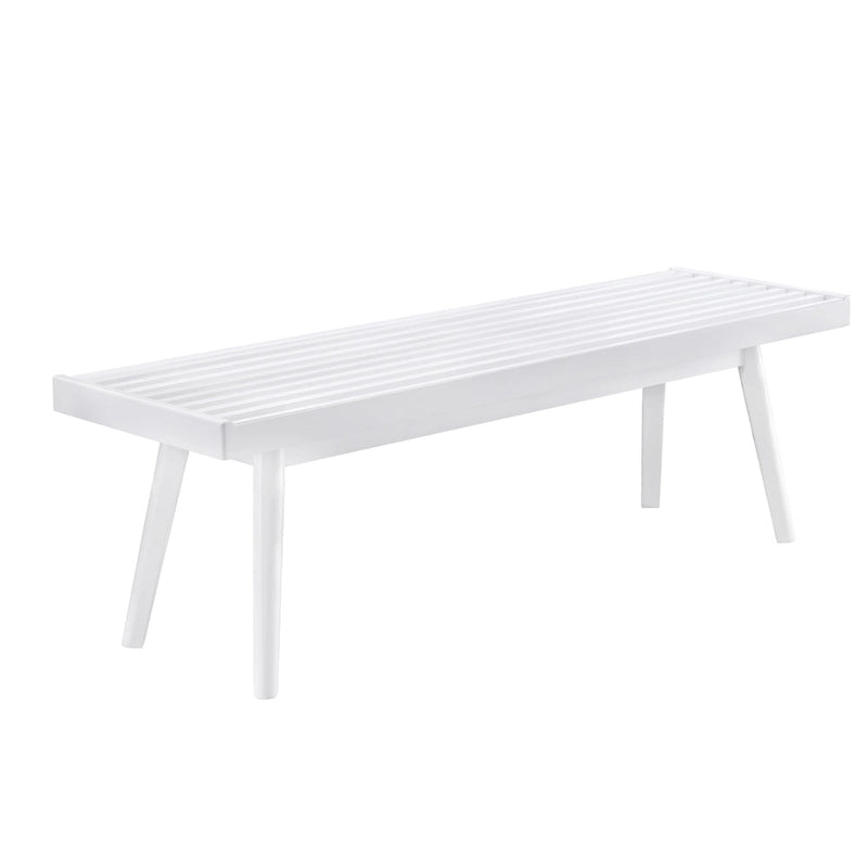 Roundhill Furniture Larwich Solid Wood Slatted Bench, White - 56.30W x 16.50D x 17.50H