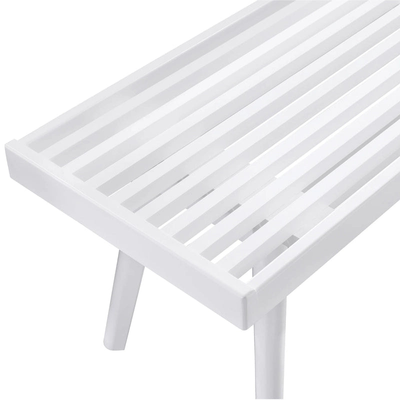 Roundhill Furniture Larwich Solid Wood Slatted Bench, White - 56.30W x 16.50D x 17.50H