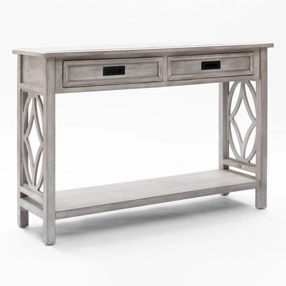 Grey Washed Wood 2-Drawer 1-Shelf Console and Entry Table - 32.7 H x 47.2 W x 13.8 D