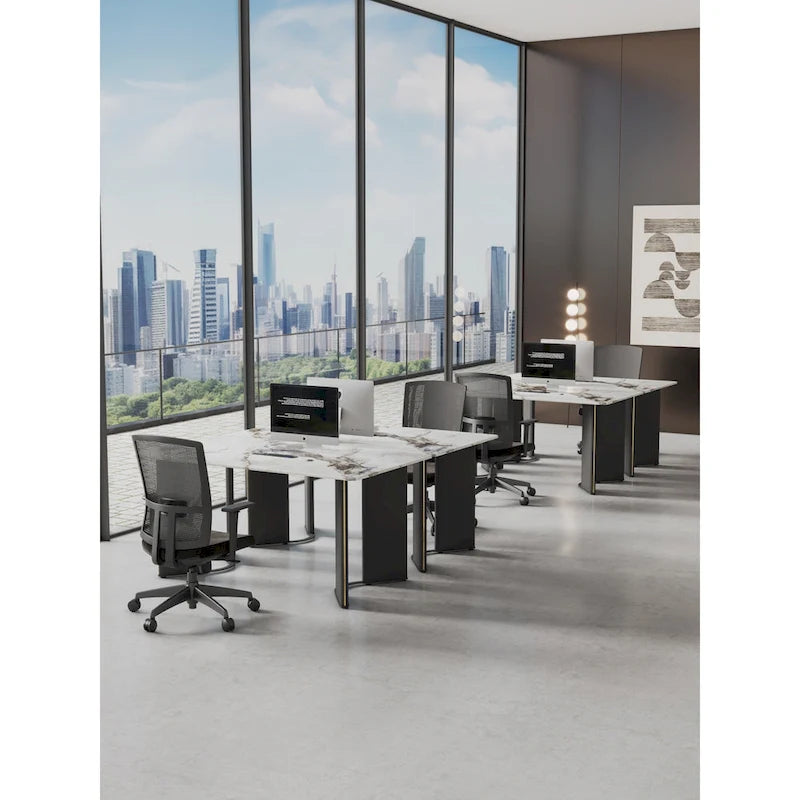 White Imitation Marble Rectangular Dining Table - White Marble