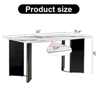 White Imitation Marble Rectangular Dining Table - White Marble