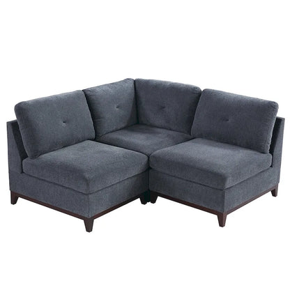 3 Piece Chenille Fabric Modular Corner Sofa and Armless Chair Set