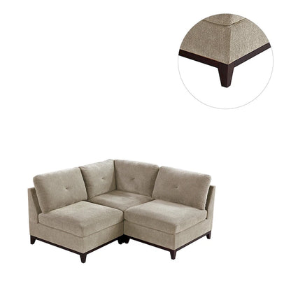 3 Piece Chenille Fabric Modular Corner Sofa and Armless Chair Set