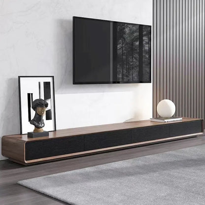 Modern Rectangular TV Stand with 4 Drawers, Wood Veneer Media Console, Walnut White, Soild Wooden, Fully-Assembled