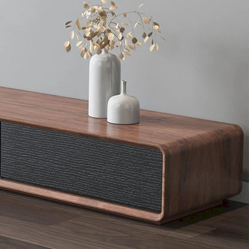 Modern Rectangular TV Stand with 4 Drawers, Wood Veneer Media Console, Walnut White, Soild Wooden, Fully-Assembled