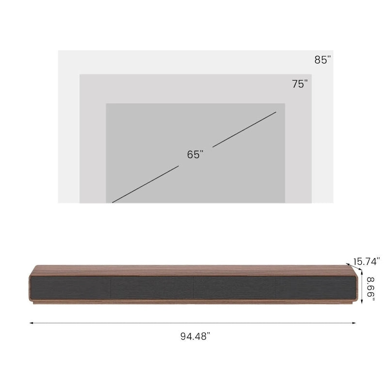 Modern Rectangular TV Stand with 4 Drawers, Wood Veneer Media Console, Walnut White, Soild Wooden, Fully-Assembled